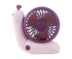Mini Fan Silent Strong Wind Fodable Cartoon Snail Student USB Charging Desk Handheld Cooling Fan for Office -Purple - Purple