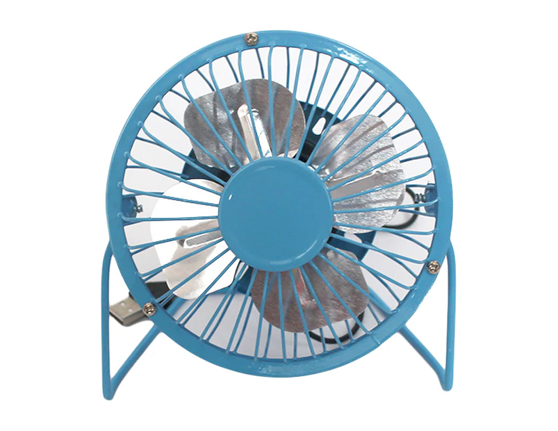 Mini Fan Silent Strong Wind USB Charging Metal Wrought Iron Student Desk Electric Fan for Office -Blue - Blue