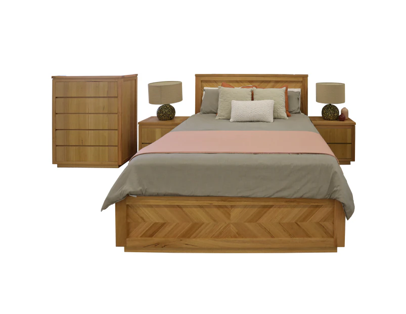 Rosemallow 4pc King Bed Frame Bedroom Suite Timber Bedside Tallboy Package Set