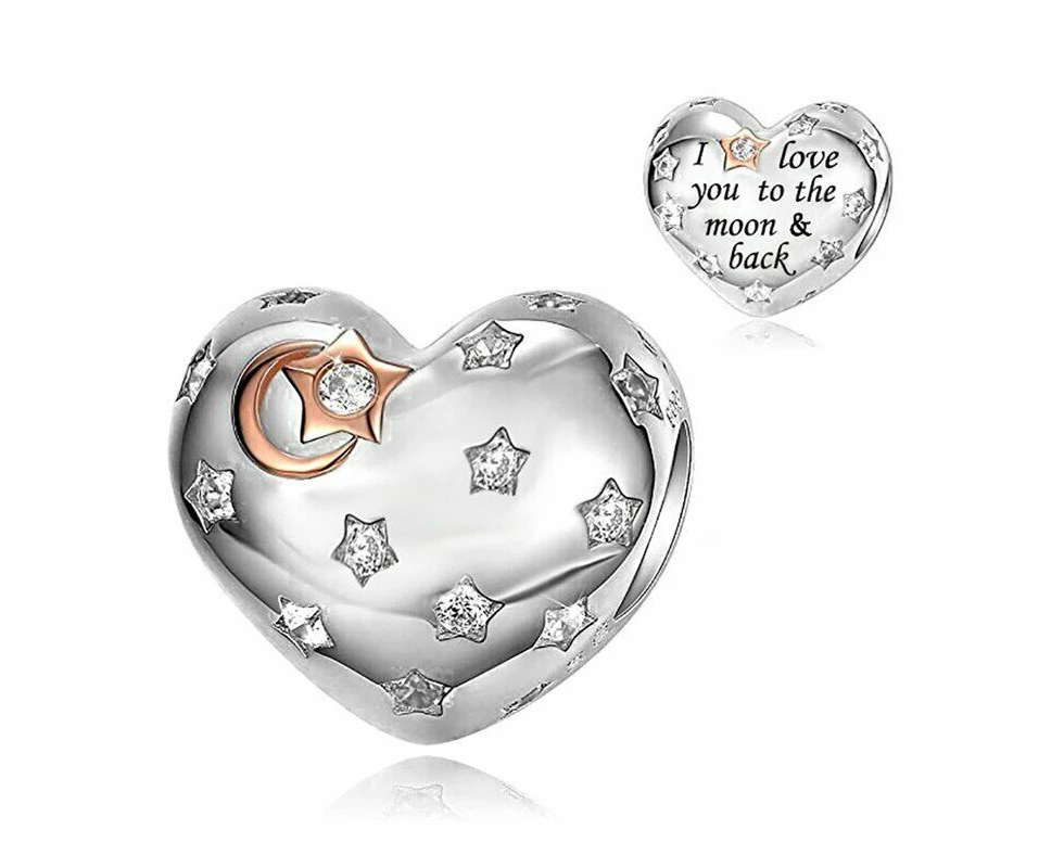 S925 Silver & Rose Gold Love You To Moon & Back Heart Charm by YOUnique Designs Pandora Compatible