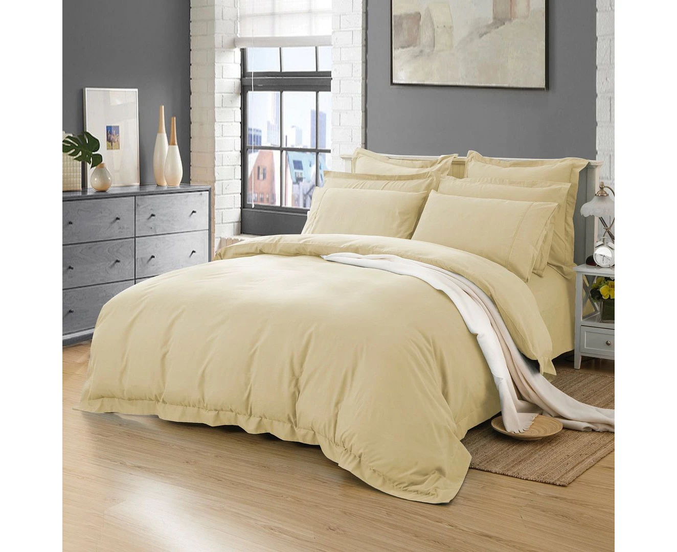 Tailored 1000TC Ultra Soft Quilt/Doona/Duvet Cover Set (Single/Double/Queen/King/Super King Size Bed) - Yellow Beige