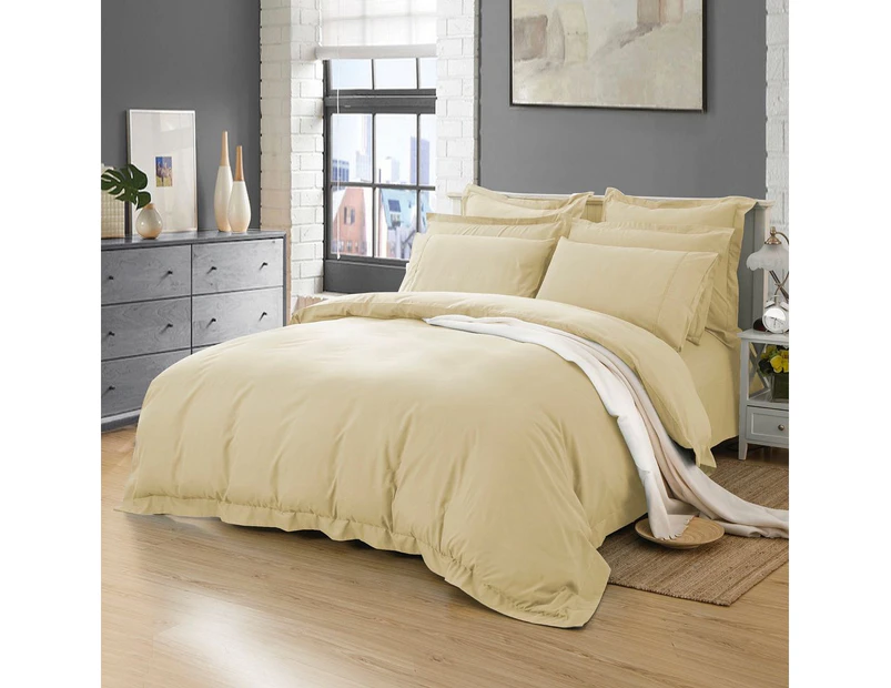 Tailored 1000TC Ultra Soft Quilt/Doona/Duvet Cover Set (Single/Double/Queen/King/Super King Size Bed) - Yellow Beige