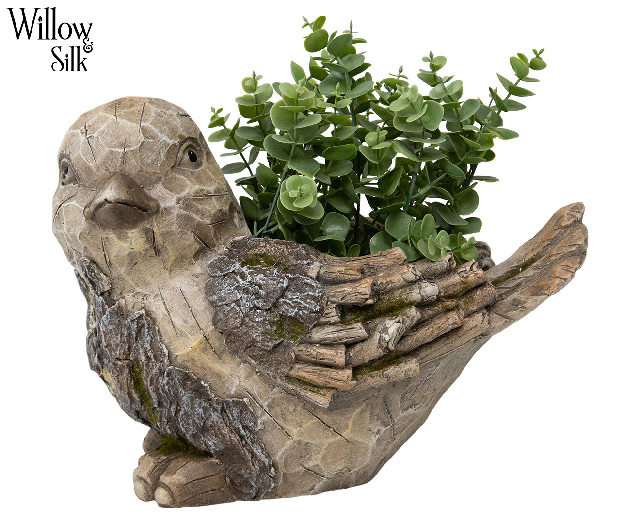 Willow & Silk 36x24cm Rustic Bird Garden Planter - Stone