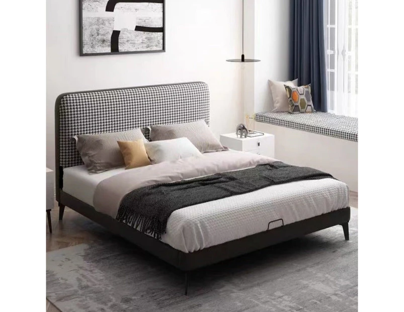 Rico Chidori-gram Leather&Fabric Bed Frame/Steel Legs/Queen/ King