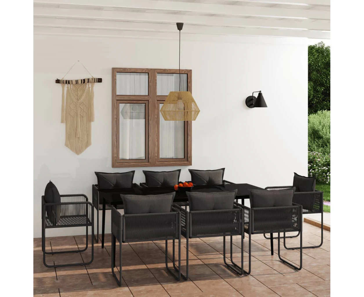 vidaXL 9 Piece Garden Dining Set Black