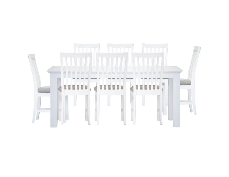 Laelia 9pc Dining Set 220cm Table 8 Chair Acacia Wood Coastal Furniture - White