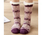 Fashion No-Slip Socks Winter Warm Fleece Reindeer Ladies Lined Bed Floor Slipper Socks - Purple Deer