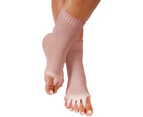Ladies Yoga Sports Five Toe Separator Socks Foot Alignment Pain Massage Toeless Socks - Pink