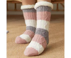 Womens Fuzzy Slipper Socks Winter Warm Thick Thermal Fleece Lined Fluffy Long Socks - Pink & Grey