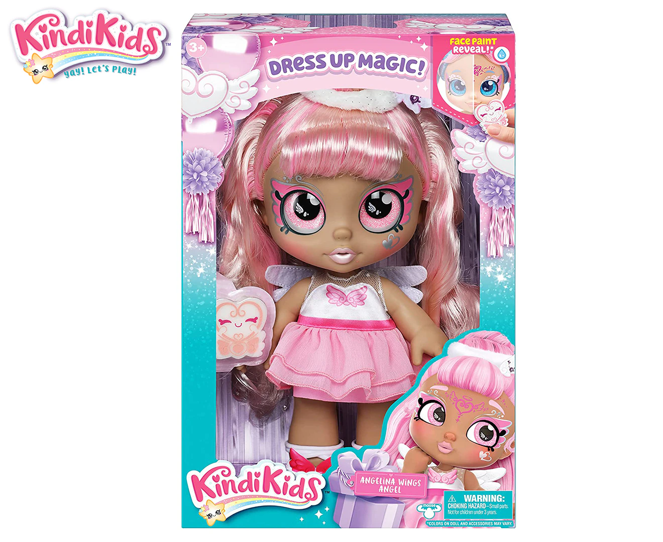 Kindi Kids 25cm Dress Up Magic Angelina Wings Angel Face Paint Reveal Doll 5y+