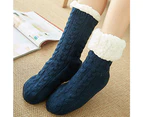 Fashion Thick Socks Fluffy Non-slip Warm Soft Ladies Bed Home Winter Socks - Dark Blue