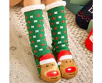 Fashion Christmas Warm Fleece Sleep Floor Slipper Ladies Winter Socks - Green