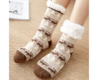 Fashion No-Slip Socks Winter Warm Fleece Reindeer Ladies Lined Bed Floor Slipper Socks - Coffee Deer