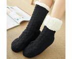 Ladies Soft Fluffy Fur Bed Socks Winter Warmer Thicken Slipper Fleece Lined Stockings - Black