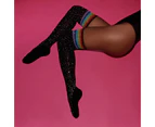 Ladies Striped Over The Knee Socks Thigh High Stretchy Warm Stockings New - Black-MultiMain Colour Stripe