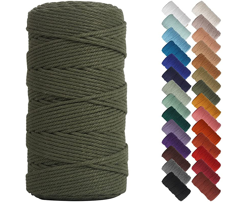 Plant Hangers Colorful Cotton Craft Cord for Wall Hanging Crafts 3 Strand Twisted Cotton Rope Macrame Yarn Colored Macrame Rope Light Green Macrame Cord 4mm x 150yards 