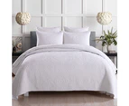 Queen King Super King Size Bed Microfibre Cotton Coverlet Bedspread Set Comforter Embroidery Quilt Damask White