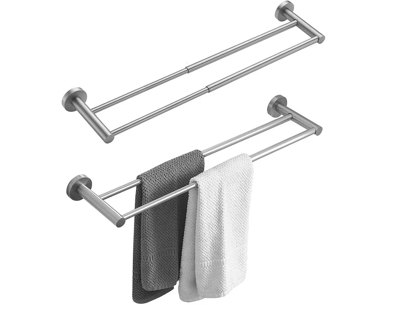 Adjustable Double Bath Towel Bar for Bathroom Stainless Steel Towel Holder Silver