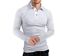 WeMeir Men's Long Sleeve Polo Shirt Slim Fit Folded Collar Henley Shirts for Men Golf Polo Shirts Athletic Sports Shirts Casual Undershirt-Light Grey