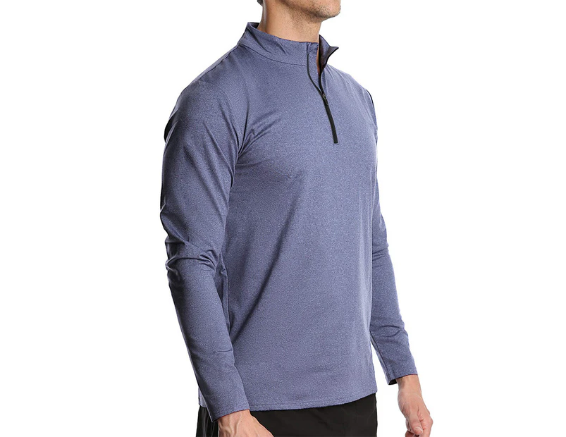Bonivenshion Men's Long Sleeve Sports Shirts Golf Polo Shirts for Men Athletic Henley Shirts All-match Sport Shirts Basic Undershirt for Men-Blue