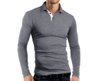Bonivenshion Men's Long Sleeve Golf Polo Shirts All-match Athletic Henley Shirts for Men Sport Shirts Basic Undershirt - Dark Grey