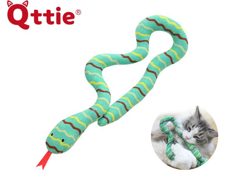 Qttie Pet Cat Toy Catnip Snake Plush Toys Cats Chewing Interactive Toy - Green