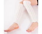 Winter Knitted Crochet High Knee Leg Warmers Boot Womens Socks Cuff Toppers - White
