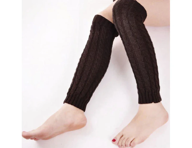 Winter Knitted Crochet High Knee Leg Warmers Boot Womens Socks Cuff Toppers - Coffee
