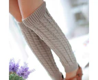 Winter Knitted Crochet High Knee Leg Warmers Boot Womens Socks Cuff Toppers - Light Grey