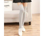 Thigh-High Over the Knee Socks Long Lace Womens Trim Stockings - Light Grey