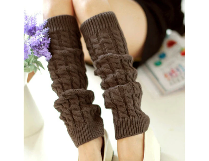 Winter Knitted Crochet High Knee Leg Warmers Boot Womens Socks Cuff Toppers - Khaki