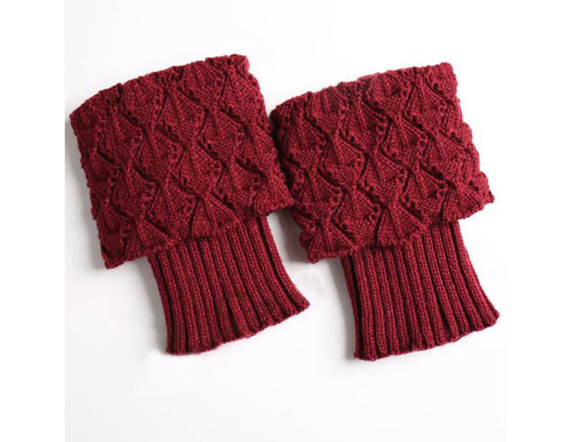 Winter Short Leg Warmers Crochet Ladies Cuffs Ankle Knitted Socks - Wine Red