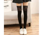 Thigh-High Over the Knee Socks Long Lace Womens Trim Stockings - Black