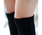 Winter Knitted Crochet High Knee Leg Warmers Boot Womens Socks Cuff Toppers - Black