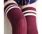 Sexy Fashion Striped Over The Knee Thigh High Ladies Stockings Long Socks - Wine Red