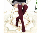 Sexy Fashion Striped Over The Knee Thigh High Ladies Stockings Long Socks - Wine Red