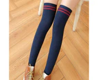 Sexy Fashion Striped Over The Knee Thigh High Ladies Stockings Long Socks - Navy Blue