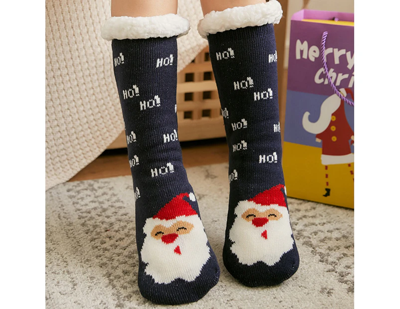 Christmas Warm Fleece Sleep Floor Slipper Ladies Socks Winter Santa Xmas Socks - Navy