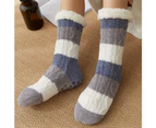 Thermal Socks Thick Cozy Fuzzy Fleece Lined Striped Ladies House Slippers Bed Socks - Blue & White