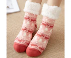 No-Slip Socks Winter Warm Reindeer Fleece Ladies Lined Bed Floor Slipper Socks - Pink Deer