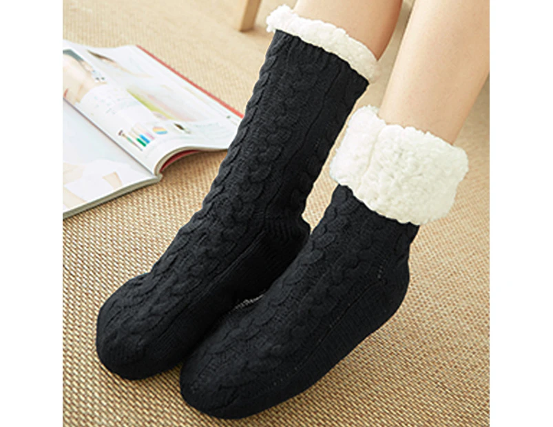 Thick Socks Fluffy Non-slip Warm Soft Ladies Bed Home Winter Socks - Black