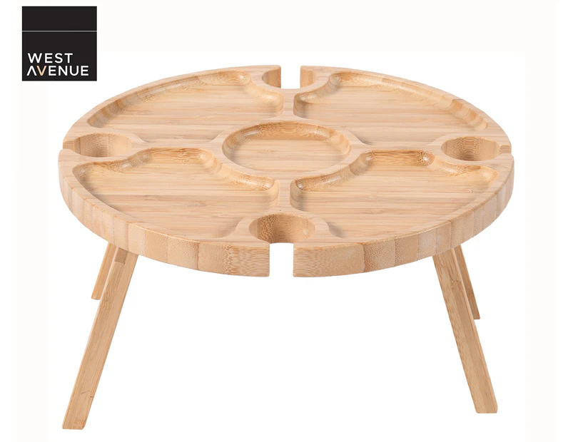 West Avenue Round Folding Picnic Organiser Table - Natural