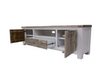 Plumeria ETU Entertainment TV Unit 210cm 2 Door Solid Acacia Timber -White Brush