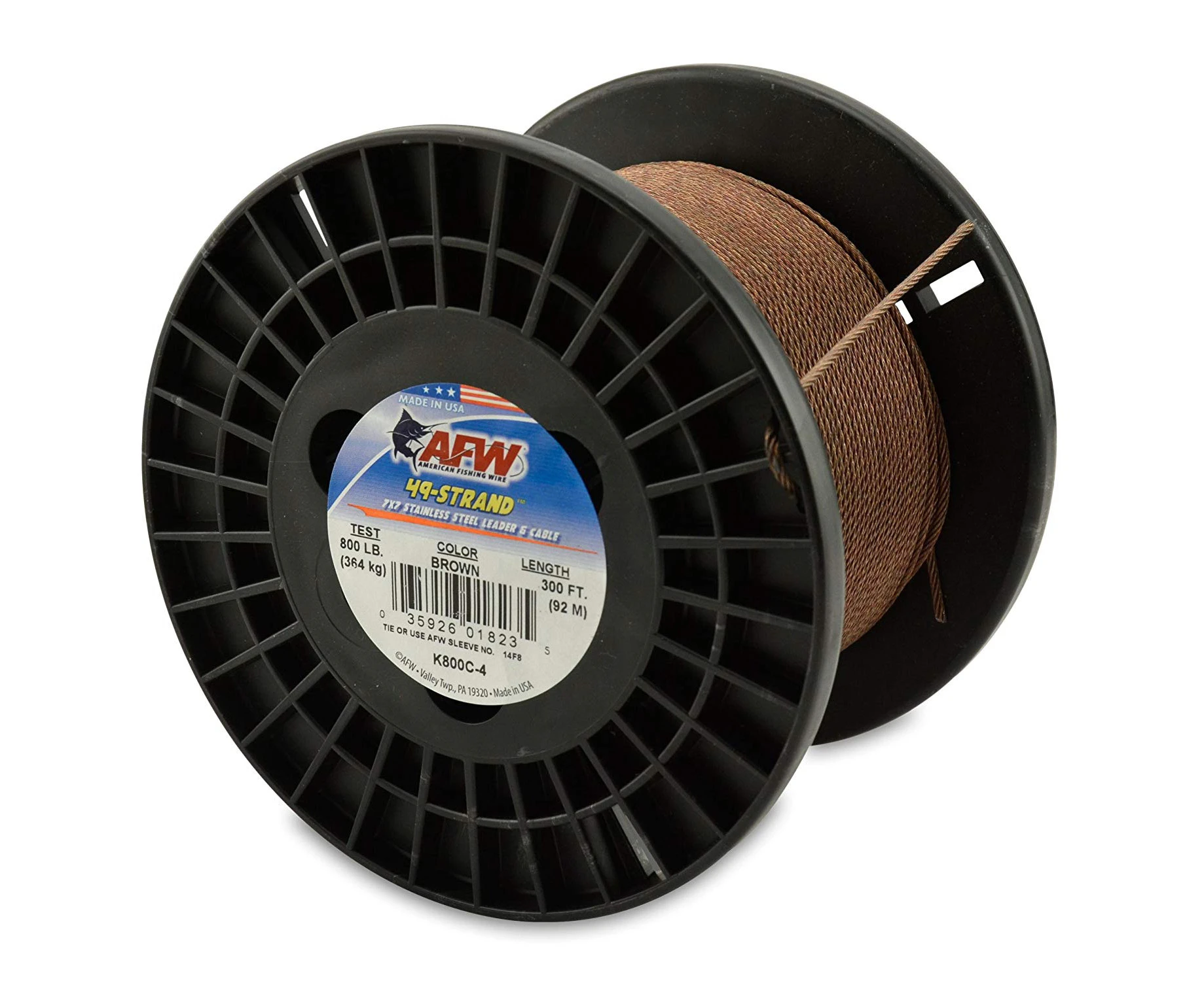 (Camo Brown, 30 Feet, 275 Pound Test) - American Fishing Wire 49-Strand Cable Bare 7x7 Stainless Steel Leader Wire