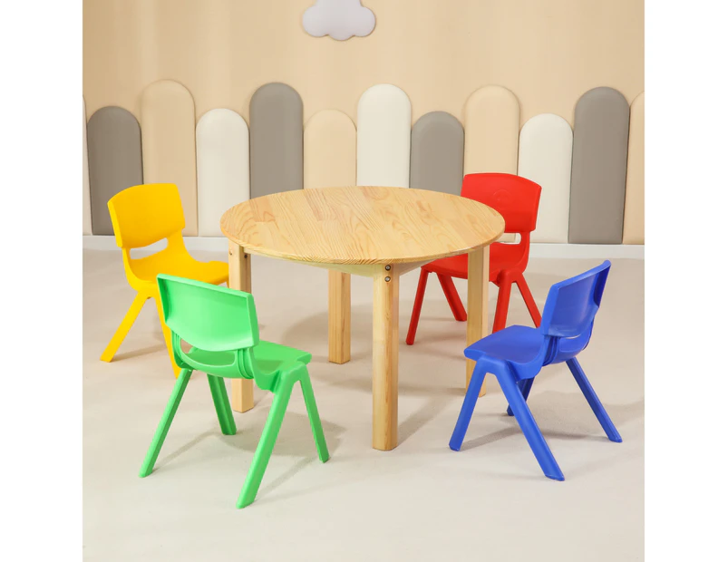 80CM Round Wooden Kids Table and 4 Mixed Chairs Set Pinewood Childrens Desk