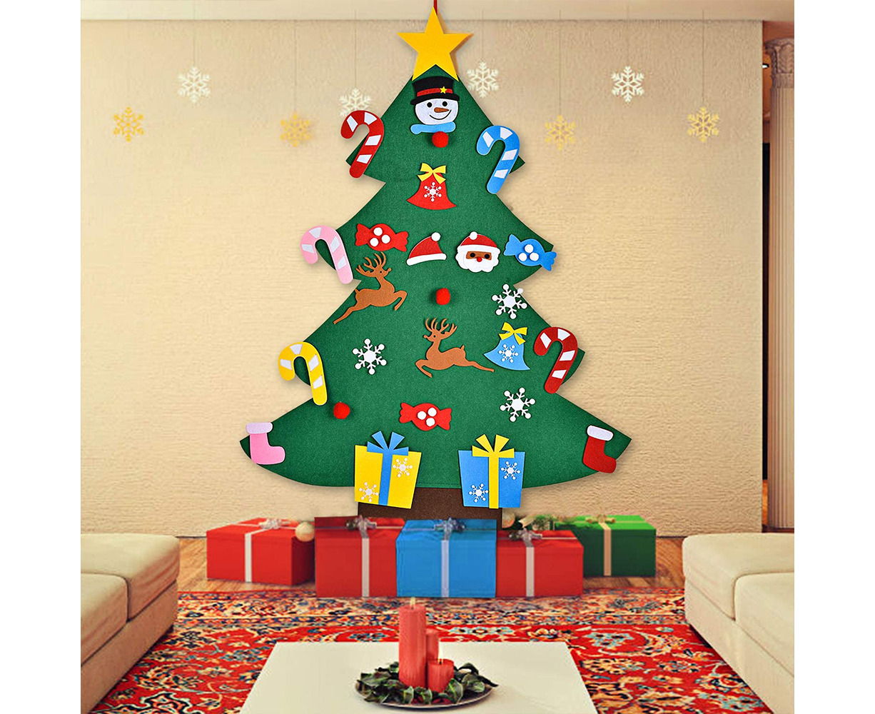 Red DIY Wall Christmas Tree with 30 Pcs Detachable Ornaments GIGIK Felt Christmas Tree Wall Decor with Hanging Tape for Kids & Xmas Gifts Home Decorations 