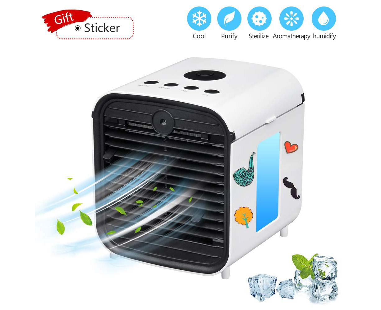 3 in 1 Small USB Air Cooler Purifier Humidifier with 7 Colors LED Lights Perfect for Home Room Office Portable Mini Personal Air Conditioner Fan 