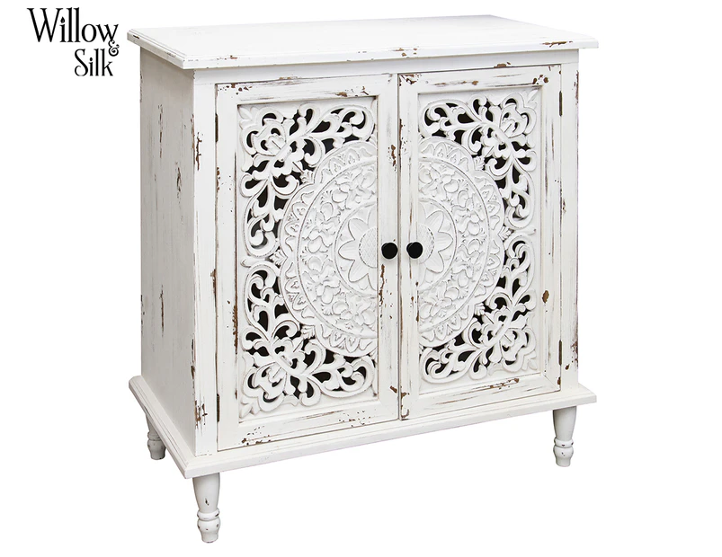 Willow & Silk Double Door Mandala Cabinet - Distressed White