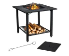 Costway 4-in-1 Outdoor Fire Pit Charcoal BBQ Dining Table Wood Burning Stove Patio Heater Garden Camping w/Mesh Screen Lid & Fire Poker