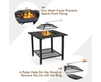 Costway 4-in-1 Outdoor Fire Pit Charcoal BBQ Dining Table Wood Burning Stove Patio Heater Garden Camping w/Mesh Screen Lid & Fire Poker